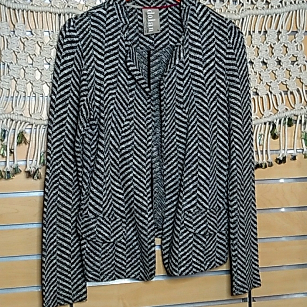 Anthropologie Dolan black white herringbone open front blazer cardigan